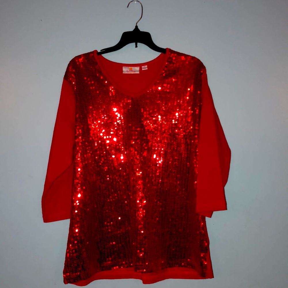 Red Glittery Sequins Woman’s Shirt